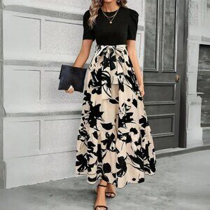 Chic Black and Cream Maxi Dress